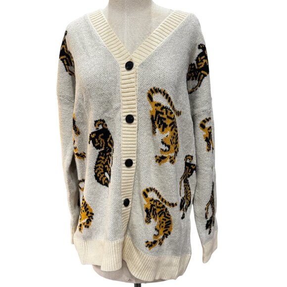 NWT Jodifil Tiger Walk Cardigan Beige Size 1X - Picture 1 of 3